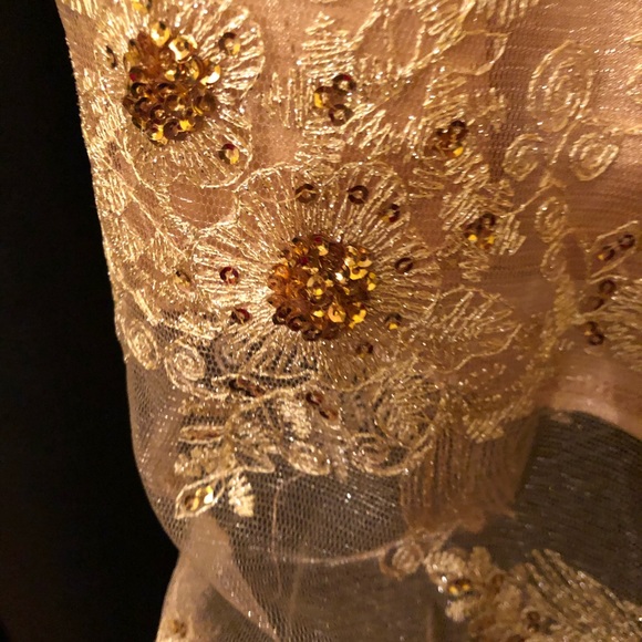Gold Lace Appliquéd Evening Jumpsuit Prom Gown - Picture 4 of 8
